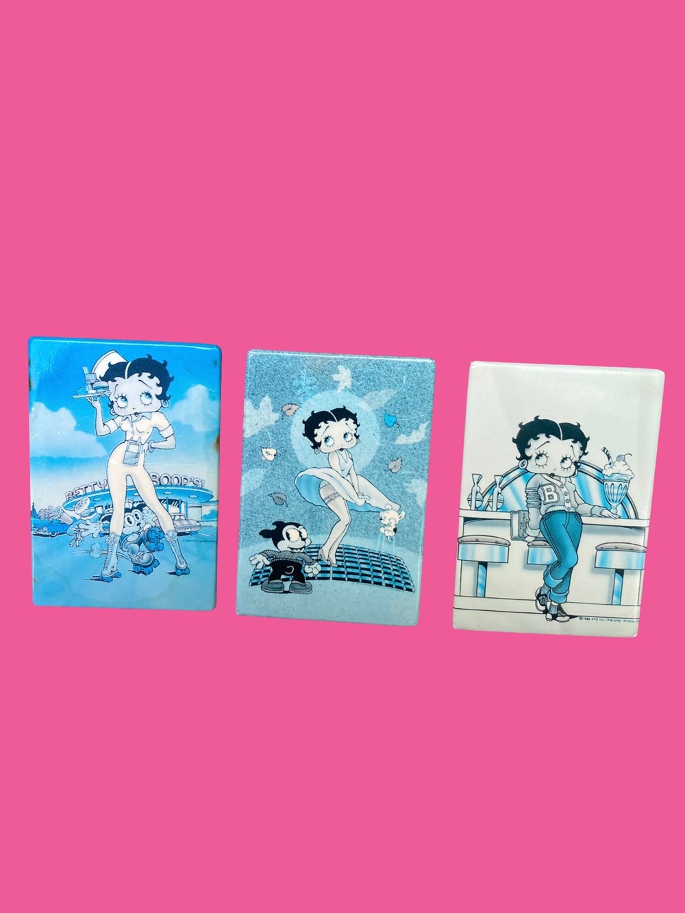 Betty Boop RARE 1990’s Vintage Blue/White Magnets Set of 3 Marilyn Monroe/Diner